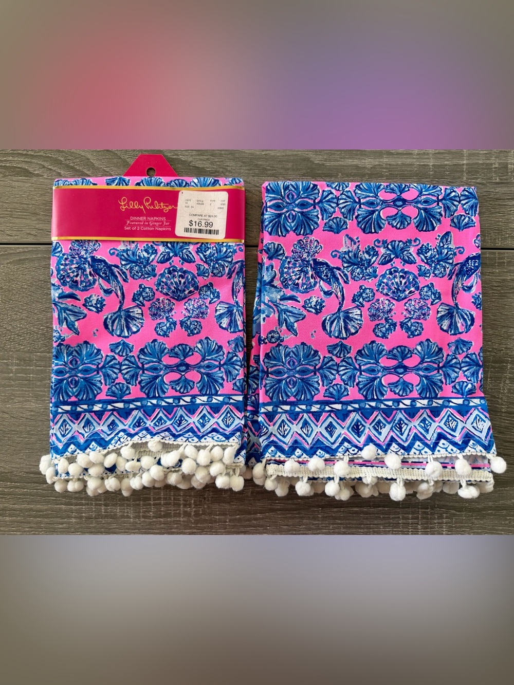 NWT Lilly Pulitzer Cloth Dinner Napkins Set 4 Pink Blue Floral w/White Accents